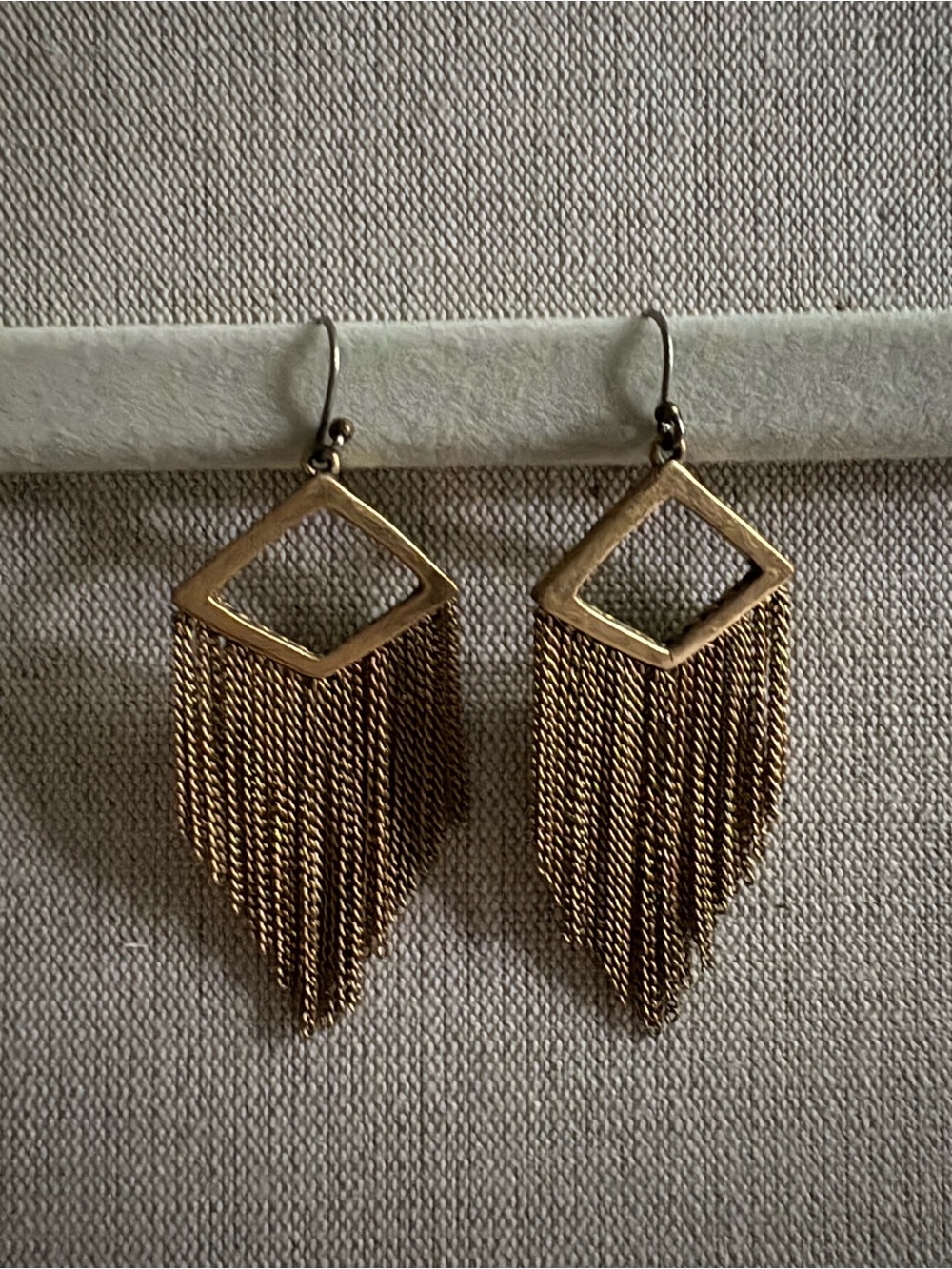 Fossil Gold-Tone Diamond Frame Fringe Earrings
